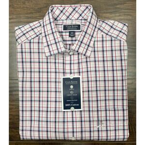 Club Room Men's 15.5 34/35 Regular Fit Shirt Red White & Blue Plaid Stretch NEW